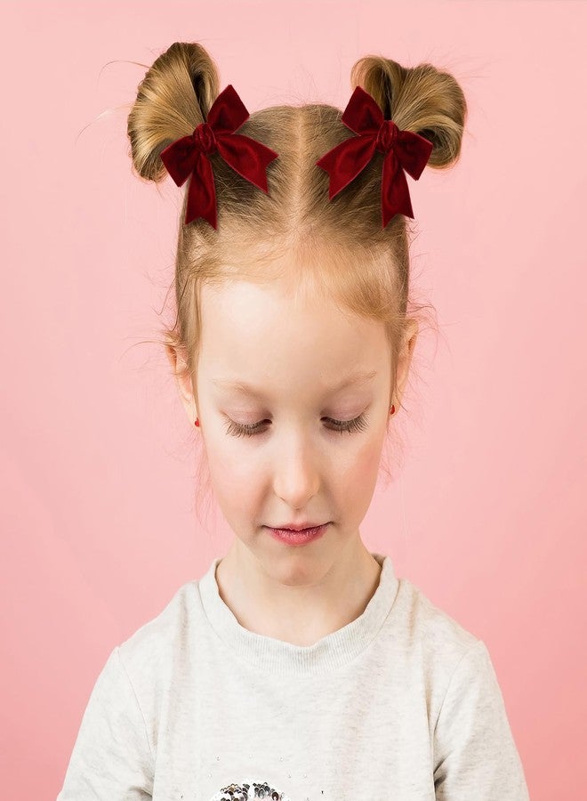 KCHIES Dark Red Velvet Ribbon Hair Bow Clips 3" Cute Valentines Alligator Barrettes Pins Bowknot Decor Accessory Small for Little Teen Toddler Baby Girls Kids Women Christmas Gift - Image 4